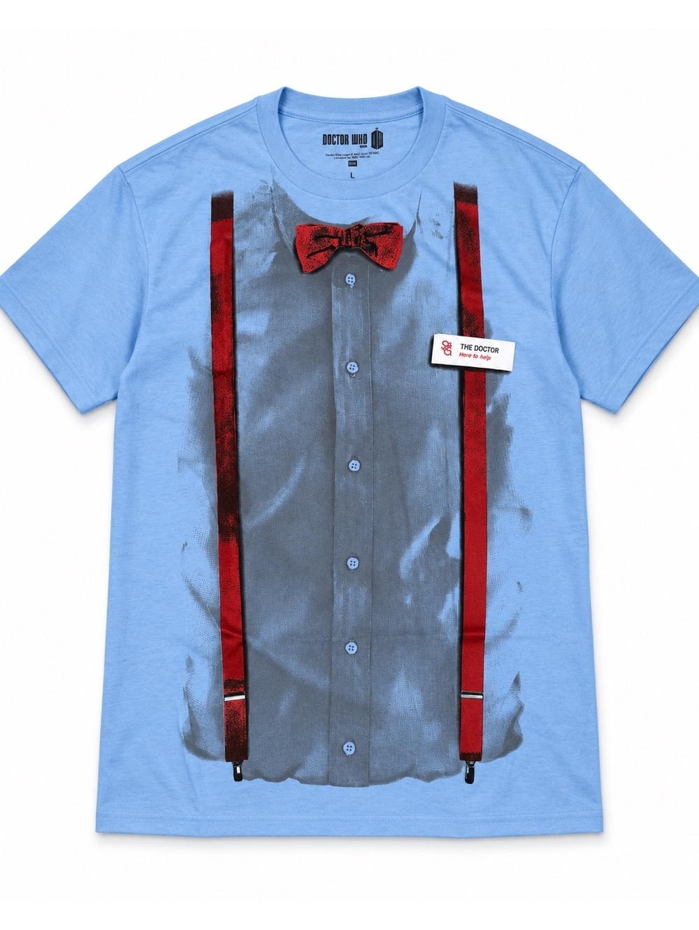 Doctor Who 11th Doctor Costume T-Shirt Men’s Large Blue Bow Tie Suspenders